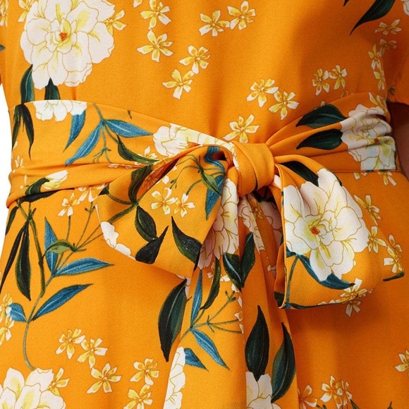 GOLDENROD FLORAL MIDI DRESS SMALL - Picture 6 of 6